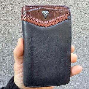 Vintage Brighton Leather Card Holder with Metal Heart and Braided Woven Detail